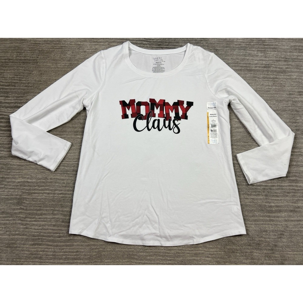 Time and Tru Top Womens Maternity Large White Long Sleeve Mommy Claus NWT